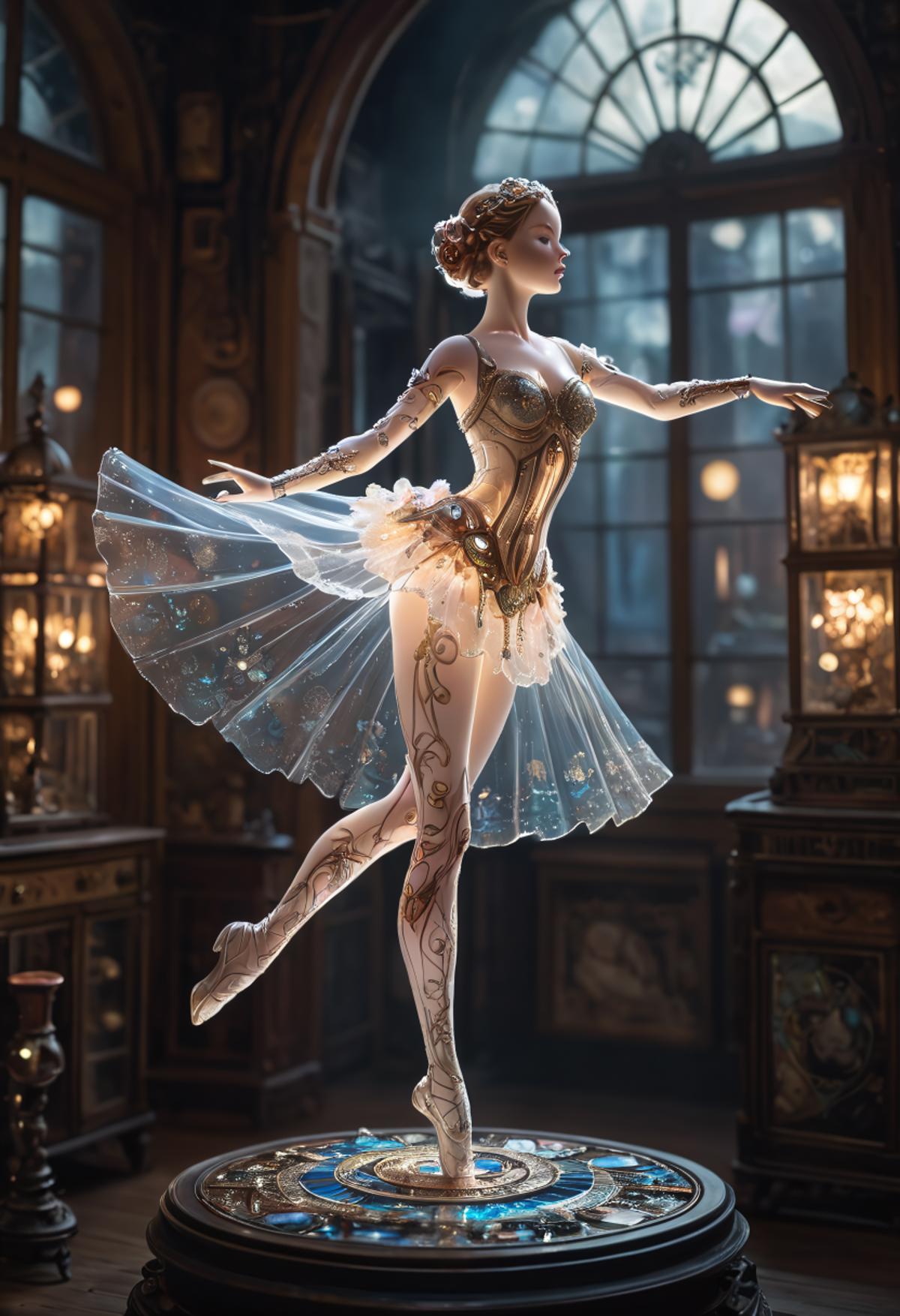 A Fairy Tale Beauty Ball Dancing in a Glass Display Case