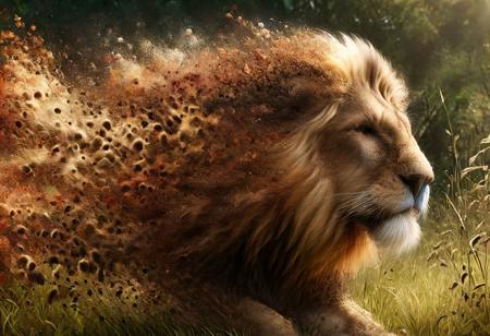 10lion+++ in tall grass, facing viewer photorealistic a masterpiece, 16k resolution, dark fantasy concept art, by Greg Rutkowski, dynamic lighting, hyperdetailed, intricately detailed, Splash screen art, trending on Artstation, deep color, Unreal Engine, volumetric lighting, Alphonse Mucha, Jordan Grimmer, red and yellow complementary colours