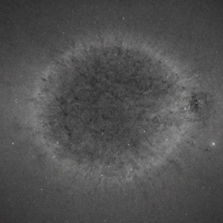 cinematic, (((black and white, monochrome, greyscale))), portrait of a mysterious, bioluminescent, eye, the beauty of the galaxy are shown through this eye, supernovas and pulsars erupt, 4k, high quality, grain, grainy, noise, detailed, contrast, heavy dynamic shadows, atmospheric,