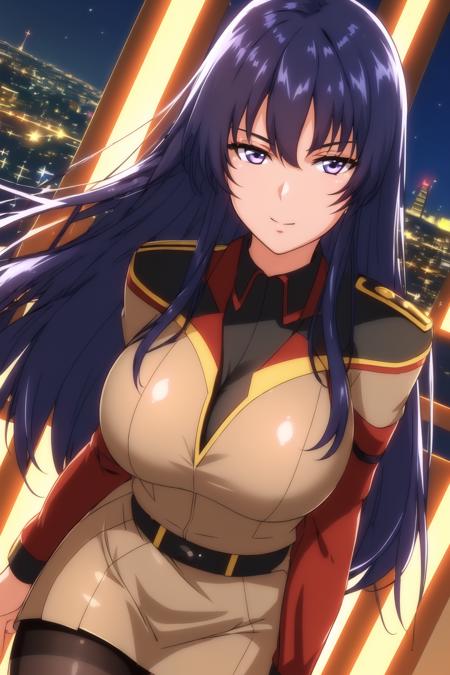 (Night:1.7), Japan, Tokyo, CityView, Before Window,
Standing at attention,
military, military uniform,Brown_jacket,Black and red shirt ,pants,long sleeves, pantyhose,
<lora:Nikki_Taylor_Gundam-KK77-V1:0.7>,
long hair,bangs,Blue hair,Blue eyes,
1 girl, 24yo,mature female,Beautiful Finger,Beautiful long legs,Beautiful body,Beautiful Nose,Beautiful character design, perfect eyes, perfect face,
looking at viewer, in the center of the image,(Upper_body),(close-Up),(Focus on her face),
NSFW,official art,extremely detailed CG unity 8k wallpaper, perfect lighting,Colorful, Bright_Front_face_Lighting,
(masterpiece:1.0),(best_quality:1.0), ultra high res,4K,ultra-detailed,
photography, 8K, HDR, highres, absurdres:1.2, Kodak portra 400, film grain, blurry background, bokeh:1.2, lens flare, (vibrant_color:1.2)
(Beautiful,large_Breasts:1.4), (beautiful_face:1.5),(narrow_waist),