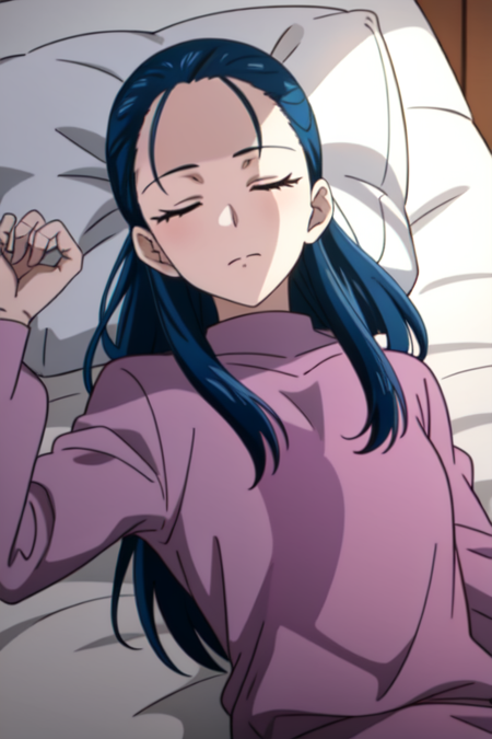 kiryuukaoru, 1girl, solo, closed mouth, closed eyes, lying, on back, pillow, sleeping, anime coloring