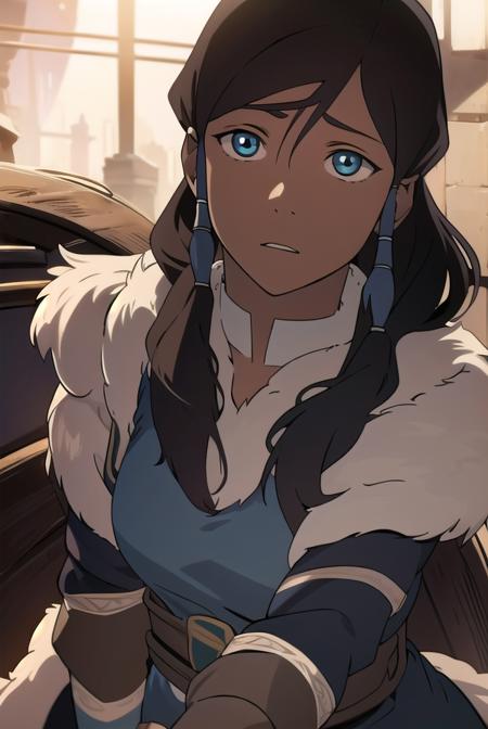 lhkorra, korra, long hair, blue eyes, brown hair, dark skin, dark-skinned female, hair tubes, normkorra, korra, long hair, blue eyes, brown hair, ponytail, dark skin, dark-skinned female, hair tubes, topknot, shkorra, korra, short hair, blue eyes, black hair, dark skin, dark-skinned female, fur trim, bare shoulders, armband, armlet, vambraces, bracer, pants, armband, green pants, bare shoulders,