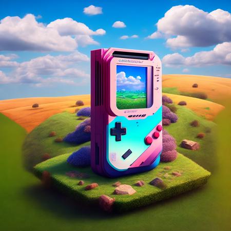 (gameblocked style:1) an image of a gameboy in the middle of a field <lora:djzGameBlockedV21_LoraBooth:1>