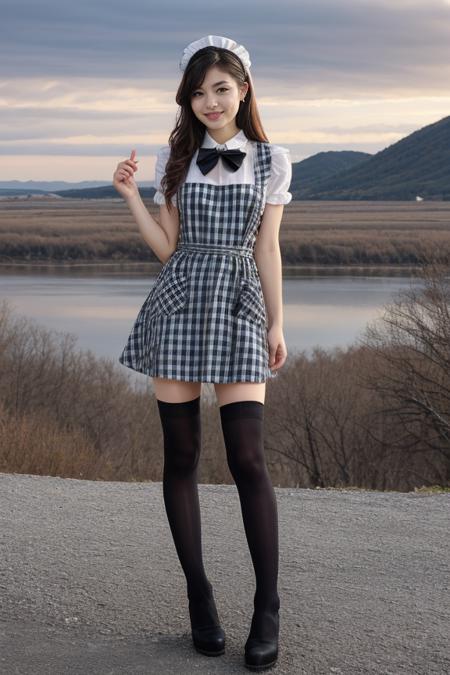 1 woman, detailed, realistic, standing, full body shot, scenic view
<lora:Maid Dress 2 By Stable Yogi:0.8> black plaid maid dress, apron, thighhighs