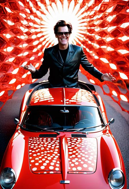 (Jim Carrey in a sports car, body is electric:2), (1960's hairstyles, clothes, pleasant town:2), (Volumetric lighting, backlit, low key, crystalline textures and surfaces:2), (Light field photography, hard shadows, draconic atmosphere:1.2), (grim mood fully intimidating, in a strange factory in a fantasy world:1.3), focus on a hand conjuring a spell, glare accentuate, closeup, wispy magic wind evaporative, (strong spell, electrical burst:1.2), (in the style of Lena Alexander and Laurence Amelie hybrid:1.15), (hexagonal art double exposure:1), (red glow around a magical translucent wobbly magic arc:0.6), Cryptid theme, scaly flakey. Strikingly serious, (Detailed background, Blackening tone, Ebru swirl. Dramatic:1.2),