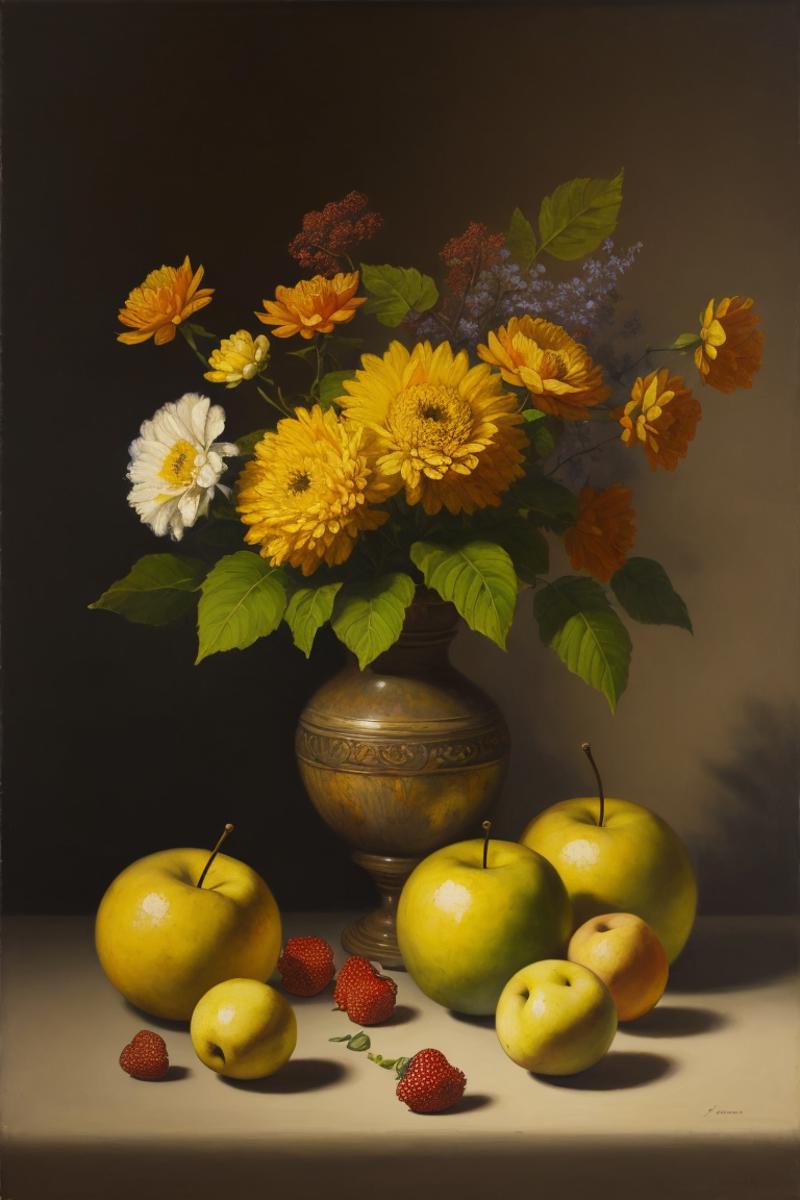 still life,Oil paintings,Flowers, fruit,静物 image by aji1