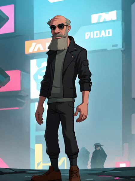 tihon, solo, looking at viewer, 1boy, standing, full body, grey hair, male focus,  facial hair, brown footwear,  beard, mustache, old man <lora:tihon-10 (1):0.6>
black sunglasses, gangstar, rich, high, synthwave, ((cyberpunk)), (cinematic look:1.4), soothing tones, insane details, intricate details, hyperdetailed, low contrast, soft cinematic light, dim colors, exposure blend, hdr, faded, slate gray atmosphere