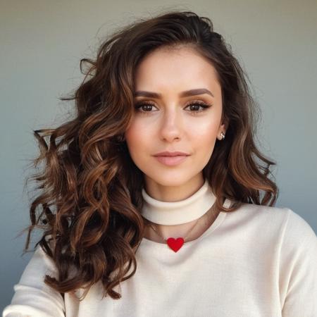 Looking straight at the camera, Film grain, skin texture, Instagram closeup selfie of a woman with beautiful wavy hair wearing a heart necklace,f/1.8,wearing a tutleneck shirt,   <lora:nidobrev_xl_1_standard_wo_cap_merger_15_63_79_04_03_03:1>