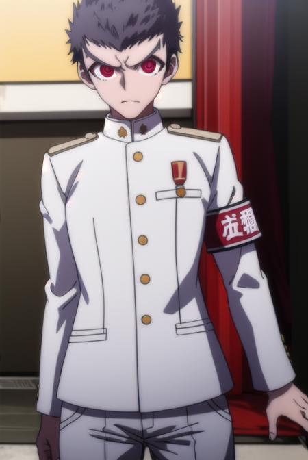 kiyotakaishimaru, <lora:kiyotaka ishimaru s1-lora-nochekaiser:1>,
kiyotaka ishimaru, short hair, bangs, black hair, (red eyes:1.3), male focus, very short hair,
BREAK long sleeves, jacket, pants, uniform, white jacket, armband, pocket, medal,
BREAK outdoors, classroom,
BREAK looking at viewer, (cowboy shot:1.5),
BREAK <lyco:GoodHands-beta2:1>, (masterpiece:1.2), best quality, high resolution, unity 8k wallpaper, (illustration:0.8), (beautiful detailed eyes:1.6), extremely detailed face, perfect lighting, extremely detailed CG, (perfect hands, perfect anatomy),