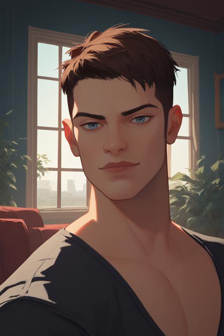 DmCDante, 1boy, short hair, brown hair, blue eyes