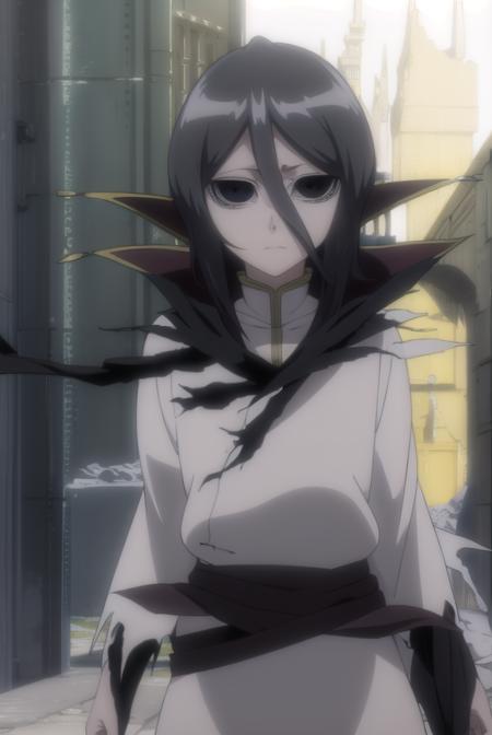 rukiakuchiki, <lora:rukia kuchiki movie3-lora-nochekaiser:1>,
dark rukia kuchiki, kuchiki rukia, short hair, grey hair, hair between eyes, (black eyes:1.5), (black sclera:1.5),
BREAK cape, robe, white robe, high collar, long sleeves, torn clothes,
BREAK outdoors,
BREAK looking at viewer, (cowboy shot:1.5),
BREAK <lyco:GoodHands-beta2:1>, (masterpiece:1.2), best quality, high resolution, unity 8k wallpaper, (illustration:0.8), (beautiful detailed eyes:1.6), extremely detailed face, perfect lighting, extremely detailed CG, (perfect hands, perfect anatomy),