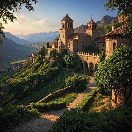 Epic landscape, exceptional quality, masterpiece, extremely detailed, professional art, professional painting, extremely delicate and beautiful, dynamic, superb lighting, perfect shading, professional shading, depth of field, soft sidelight, elegant, magnificent, highly detailed, long shot, uncropped, pure genius, absolutely perfect, breathtaking,
Steel Vine Monastery