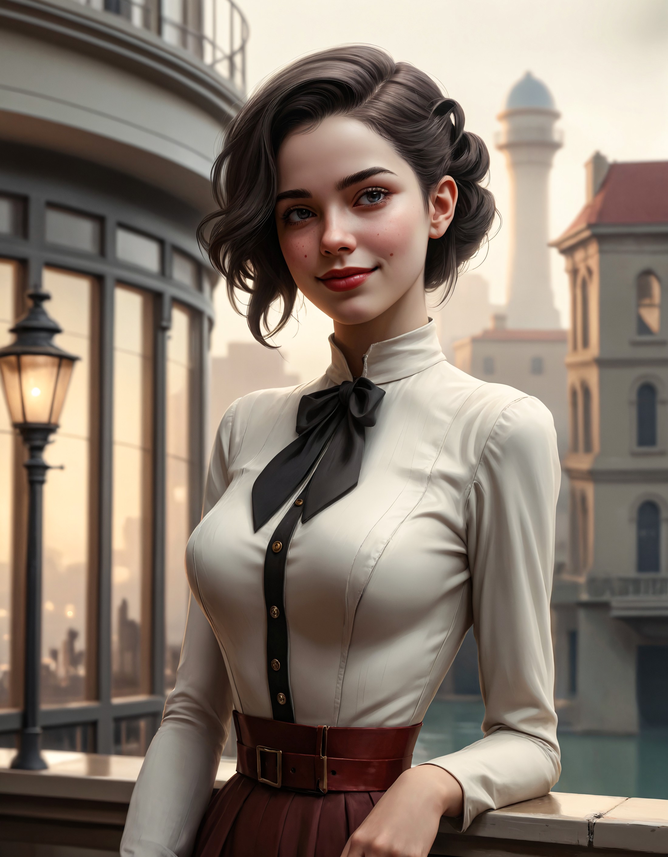 light academia aesthetic trending on polycount, facial expression, loving, smile, upturned lips,  style of tom bagshaw, re...