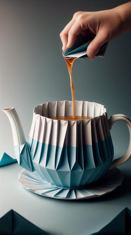 woorigami a teapot pouring a river into a cup creating an ocean, folded, paper-made, origami <lora:WorldofOrigami:1><lora:add_detail:0.5> <lora:LowRa:0.25>, (Masterpiece:1.3) (best quality:1.2) (high quality:1.1), HDR10,lightroom,Masterpiece,style of,crisp and detailed,real photo,hyper realistic,intricate detail,photo quality,32k resolution