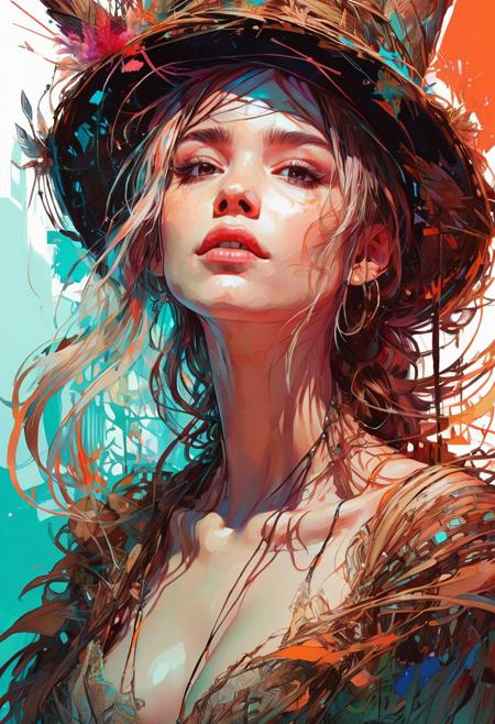 Abstract style a young witch in her tower| centered| key visual| intricate| highly detailed| breathtaking beauty| precise lineart| vibrant| comprehensive cinematic| Carne Griffiths| Conrad Roset . Non-representational, colors and shapes, expression of feelings, imaginative, highly detailed