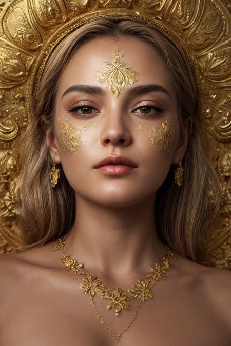 a superb woman's face made entirely of gold, high detail, hard shadows,  <lora:more_details:0.8>