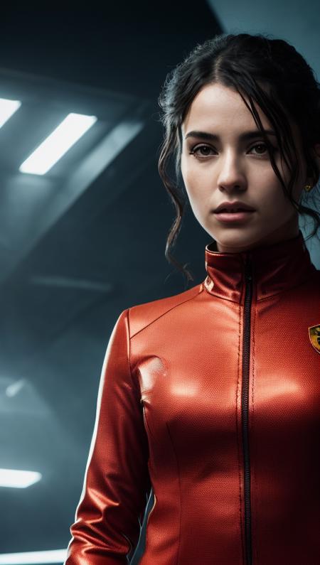 .<lora:epiNoiseoffset_v2:1>,  (Futuristic spanish young woman, in a red Porsche suit) by gesaffelstein, action pose, epic scene, lots of fine detail, movie style, photography, natural textures, natural light, natural blur, photorealism, cinematic rendering, ray tracing, highest quality, highest detail, Cinematic, Blur Effect, Long Exposure, 8K, Ultra-HD, Natural Lighting, Moody Lighting, Cinematic Lighting, hyper-realistic, vibrant, 8k, detailed, ultra detail,