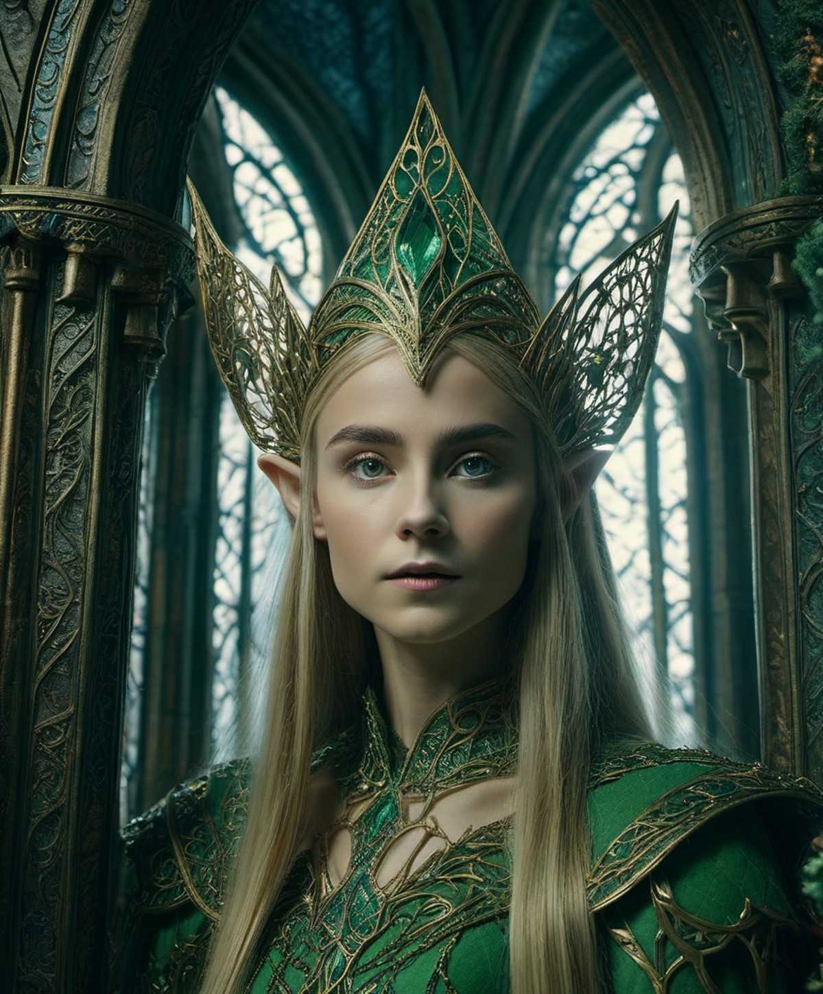 UHD, 8k, ultra detailed, vivid, cinematic, , a photograph of a elven princess in an elaborate elven castle, high fashion, 