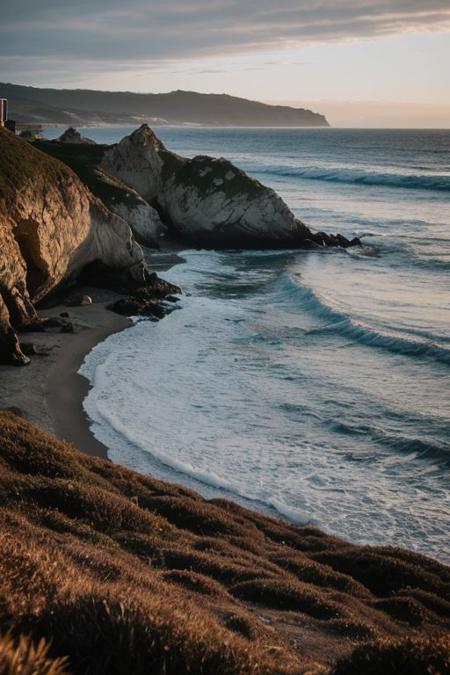 raw photo, a sunset landscape, Valdivian temperate forests coast, Chilean coast,  cozy, photorealistic, high detailed texture, 8k uhd, dslr, soft lighting, high quality, film grain, Fujifilm XT3, Sony A7 IV, highly detailed photography, (muted colors, cinematic, dim colors, soothing tones:1.2), vibrant, insanely detailed, hyperdetailed, (dark shot:1.2), (vsco:0.3), (intricate details:0.9), (hdr, hyperdetailed:1.2) (highest coherency: 1.39) (highest quality: 1.39) (rule of Thirds) (award winning) (breathtaking) (masterclass) (Playa Punta de Lobos)