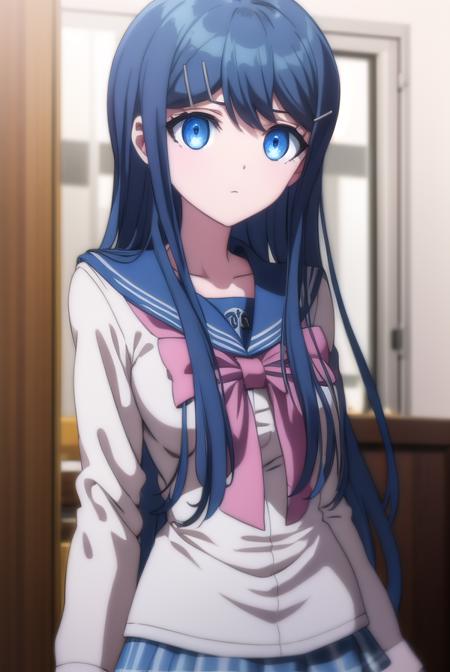 sayakamaizono, <lora:sayaka maizono s1-lora-nochekaiser:1>,
sayaka maizono, long hair, bangs, blue eyes, hair ornament, blue hair, hairclip,
BREAK long sleeves, bow, school uniform, collarbone, serafuku, bowtie, sailor collar, pink bow,
BREAK indoors, classroom,
BREAK looking at viewer, (cowboy shot:1.5),
BREAK <lyco:GoodHands-beta2:1>, (masterpiece:1.2), best quality, high resolution, unity 8k wallpaper, (illustration:0.8), (beautiful detailed eyes:1.6), extremely detailed face, perfect lighting, extremely detailed CG, (perfect hands, perfect anatomy),