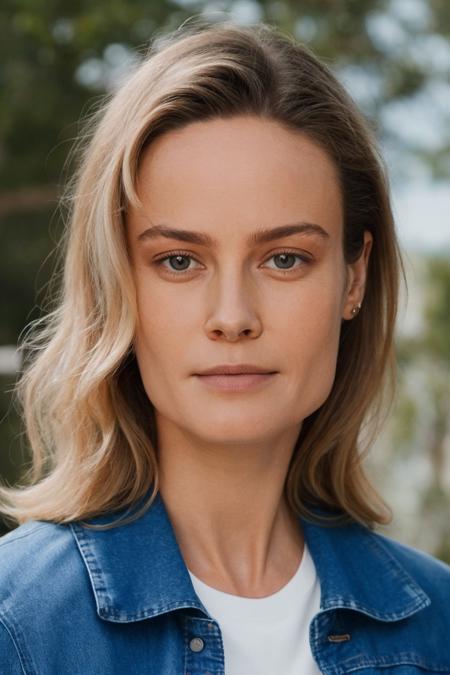 portrait shot, face closeup, looking at viewer, woman in denim jacket and white tee, soft colors, bokeh, masterpiece, high quality, (high detailed skin:1.1)
<lora:brie_larson_lora_v01:1> brie89