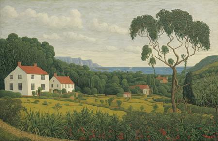 style of Henry Moret, plantation ,hedgerow,parcel ,estate ,terrace ,hacienda , Archipelago, scenery,scene painting,a painting,
