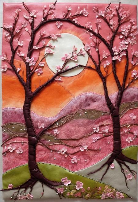 cs-l3ath3r, lifestyle photo, a beauitful intericate design of a cherry blossom, bauitful, sunset colors, detailed