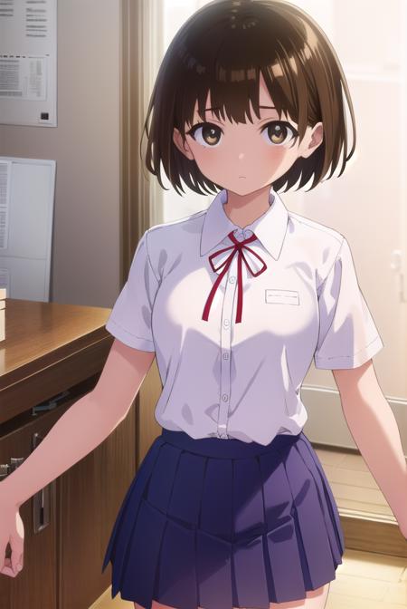 chihirokobayashi, <lora:chihiro kobayashi s1-lora-nochekaiser:1>,
chihiro kobayashi, short hair, brown hair, (brown eyes:1.5),
BREAK skirt, shirt, school uniform, pleated skirt, socks, white socks, white shirt, collared shirt, ribbon, red ribbon, short sleeves,
BREAK indoors, classroom,
BREAK looking at viewer, (cowboy shot:1.5),
BREAK <lyco:GoodHands-beta2:1>, (masterpiece:1.2), best quality, high resolution, unity 8k wallpaper, (illustration:0.8), (beautiful detailed eyes:1.6), extremely detailed face, perfect lighting, extremely detailed CG, (perfect hands, perfect anatomy),