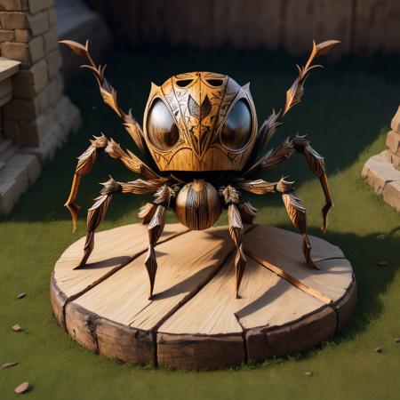 a (woodcarvingcd, shiny:1.2) spider, simple toy, toy model, standing on lawn, (solo:1.2), <lora:woodcarvingcd-000008:0.8>, no humans, high quality, masterpiece, realistic, photorealistic, (outdoors, lawn)