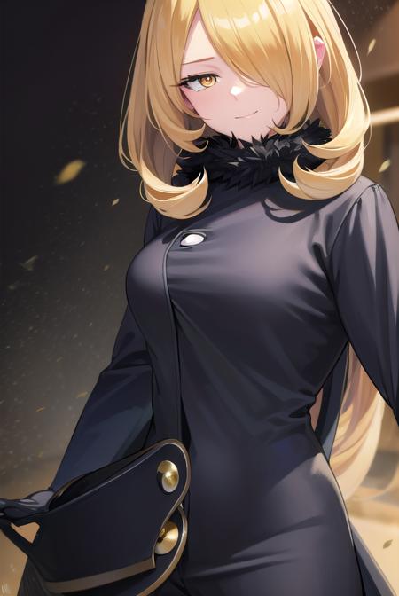 pokemoncynthia, <lyco:pokemoncynthia-lyco-nochekaiser:1>,
pokemoncynthia, blonde hair, hair ornament, (hair over one eye:1.5), long hair, (yellow eyes:1.5), <lora:sensualface_type1:1>, smile,
BREAK black coat, black pants, black shirt, coat, fur collar, fur trim, fur-trimmed sleeves, pants, shirt,
BREAK looking at viewer, upper body, full body, (cowboy shot:1.5),
BREAK outdoors, nature, sky,
BREAK <lyco:GoodHands-beta2:1>, (masterpiece:1.2), best quality, high resolution, unity 8k wallpaper, (illustration:0.8), (beautiful detailed eyes:1.6), extremely detailed face, perfect lighting, extremely detailed CG, (perfect hands, perfect anatomy),