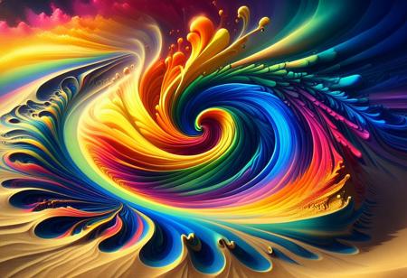 Swirling Fractal Rainbow Cartoony, swirling sand, intense colors, strong shadows, cartoony realism