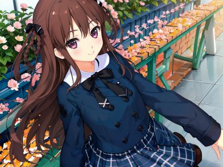 masterpiece, 
1girl, 
 <lyco:tatikawa ayaka:0.6>tachikawa ayaka, brown hair, hair bow, long hair, twin braids,two side up, 
  <lyco:nana02:0.5>nana02,blue blazer,collared shirt, plaid bow,
facing viewer,