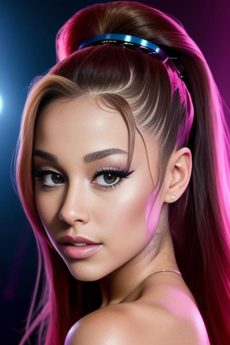 portrait photo of ariana-10000 beautiful woman hair updo upsweep nightclub sitting at bar (masterpiece) (best quality) (detailed) (8k) (HDR) (wallpaper) (cinematic lighting) (sharp focus) (intricate)