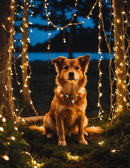 fairy lights, Dog's loyal gaze, Boundless love in brown depths, Guardian of hearts