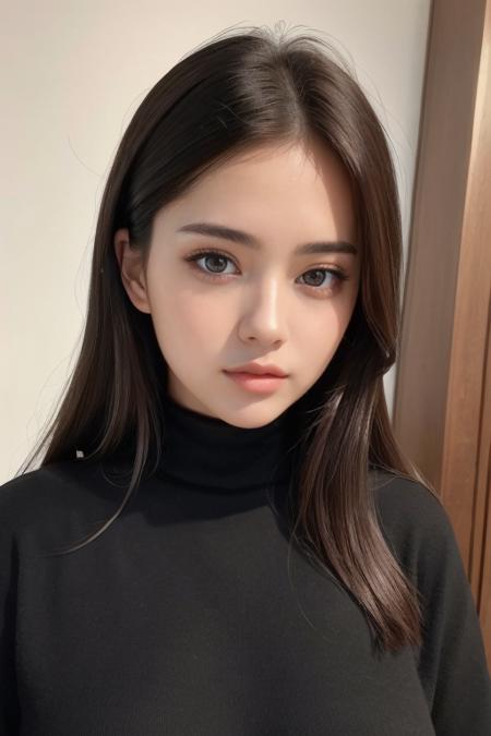 (8k, best quality, masterpiece:1.2),(realistic, photo-realistic:1.37),ultra-detailed,beautiful girl,upper body,face the front,looking at viewer,wearing black,<lora:YJA55:0.6>,