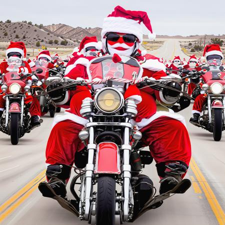 santasride is a motorcycle, santa driving on the route 66