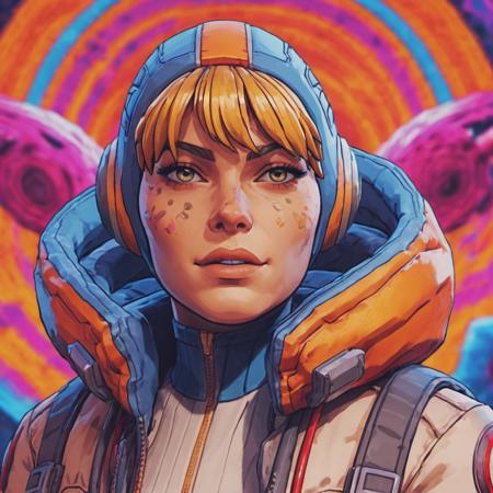 Psychedelic style portrait  of wattson (apex legends) woman <lora:Watts0n:0.6>,  dancing in a lab background, high contrast . Vibrant colors, swirling patterns, abstract forms, surreal, trippy