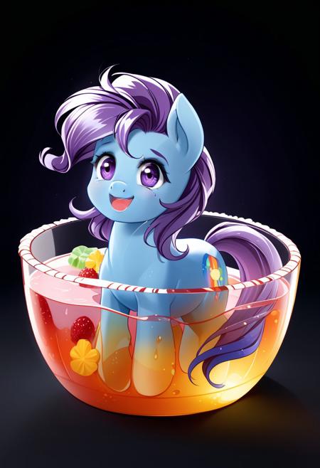 my little pony, Jello_molds
BREAK	
score_9, score_8_up, score_7_up,masterpiece, best quality, newest, absurdres, highres, 2024, 2023,perfect face,perfect eyes, solo,detailed, male focus, source anime, 
BREAK
pony
BREAK 
Wobbly Jello Pony, Blue body, Purple mane
((male))
BREAK 
,dynamic pose, simple background,