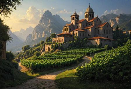 Epic landscape, exceptional quality, masterpiece, extremely detailed, professional art, professional painting, extremely delicate and beautiful, dynamic, superb lighting, perfect shading, professional shading, depth of field, soft sidelight, elegant, magnificent, highly detailed, long shot, uncropped, pure genius, absolutely perfect, breathtaking,
Steel Vine Monastery