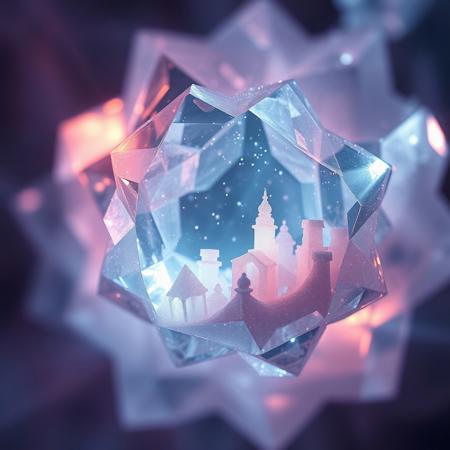 A cinematic extreme macro view plunging into the core of a mystical gemstone, revealing an impossible, surreal landscape within its facets. A miniature, forgotten nebula of soft, swirling stardust glows with an ethereal, dreamy light, illuminating crystalline structures like lost architecture. Mysterious, soft god rays pierce through a gentle haze, creating an atmosphere of profound and silent wonder, as if looking into a captured dream.