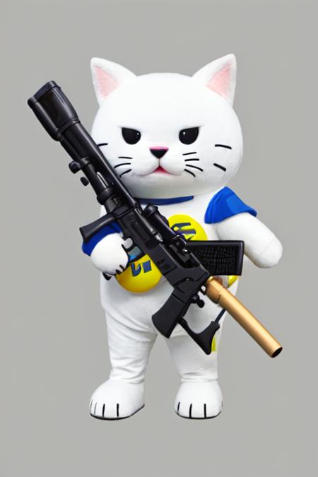 <lora:yuruchara-r2-000011:1>,yuruchara,simple background,solo,cat police,gun