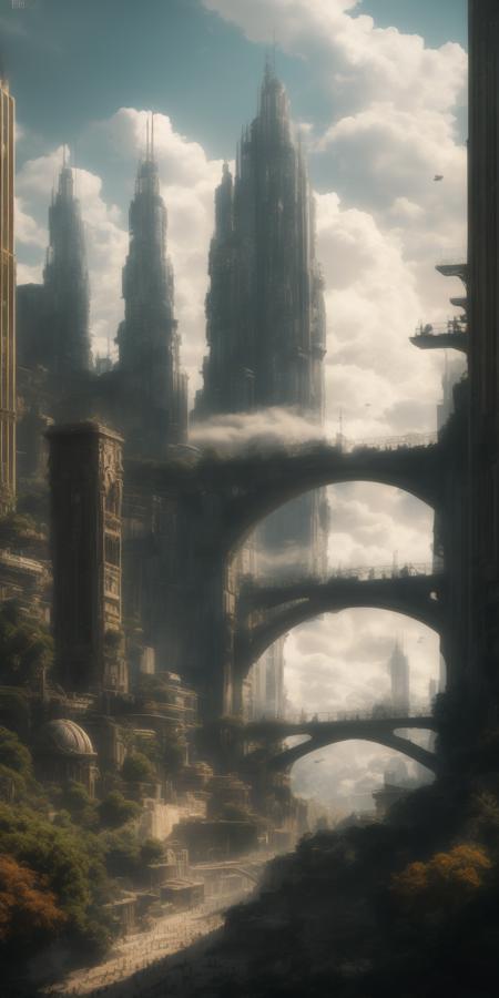 <lora:Beautiful outdoor-future:0.7>,scenery,outdoors,building,city,sky,science fiction,no humans,cloud,cityscape,standing,from behind,day,tree,cloudy sky,spacecraft,bridge,skyscraper,multiple boys,signature,city lights,ruins,silhouette,, edge quality,perspective silhouette,8k,best quality,masterpiece,extremely detailed,rule of thirds,photorealistic,superb,HDR,high resolution,sharp focus,photorealistic rendering,extremely detailed description,professional,gorgeous and intricate detail,