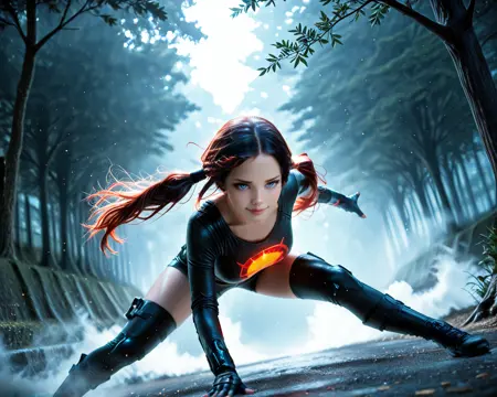 Three-point landing pose (Superhero pose)