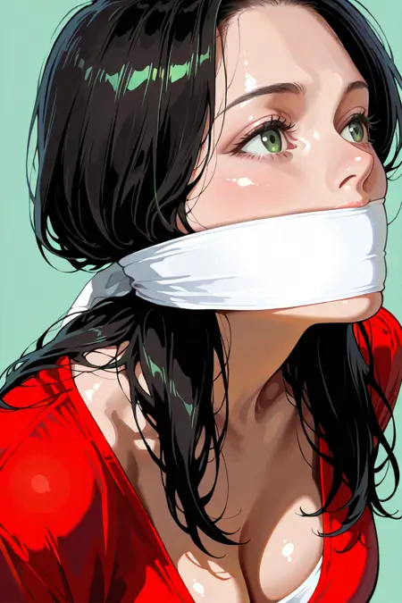 Over the mouth and hair gag Illustrious (otm-oth gag)