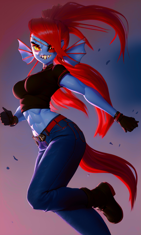 (not the prompt) Wo262Undyne token used over DreamShaper, action pose prompt, img2img 2x upscaled