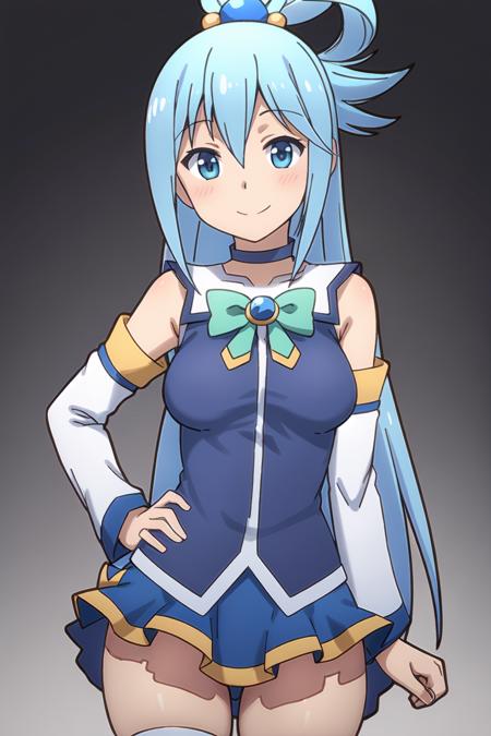 aqua (konosuba)
<lora:KonosubaAquaV2:0.7>
1girl, bare_shoulders, between_legs, blue_eyes, blue_hair, blue_skirt, blush, bow, breasts, choker, detached_sleeves, hair_ornament, hair_rings, hand_between_legs, long_hair, looking_at_viewer, medium_breasts, simple_background, skirt, smile, solo, thighhighs, twitter_username, very_long_hair, white_background, white_legwear