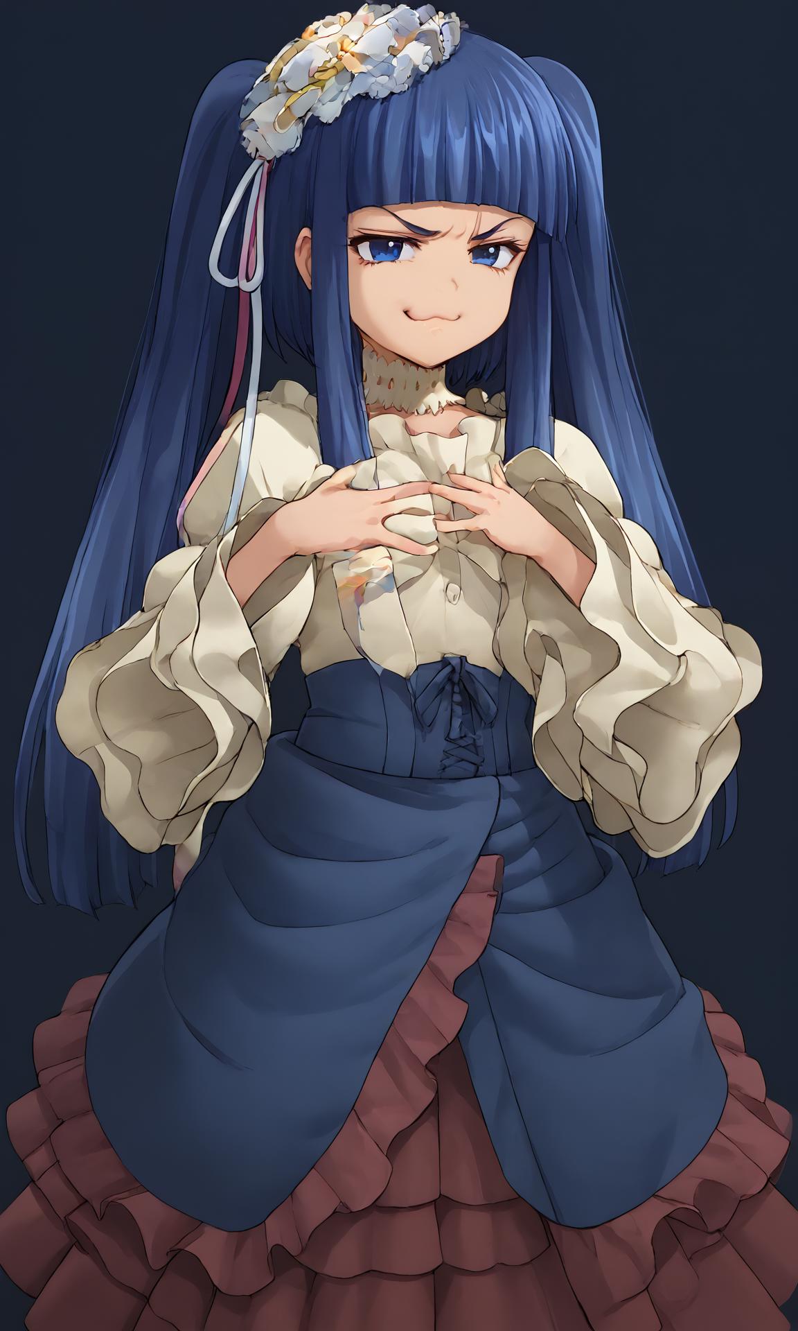 score_9, score_8_up, score_7_up, furudo erika, blue hair, twintails, blue eyes, smug, looking at viewer