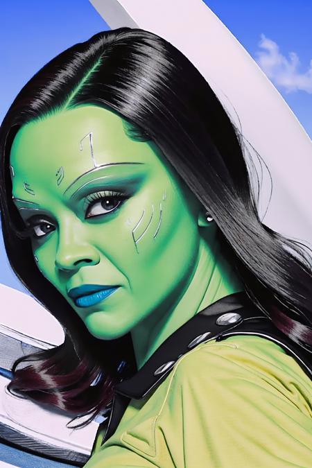 <lora:add_detail:-0.5>, <lora:gamora:1>,g4m0r4, black shirt, portrait,