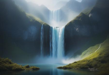 (surreal_waterfall:1.4), glowing_water_core, liquid_abstract_art,  
ethereal_glow, floating_crystals, foggy_mountains, (enigmatic_shadows:1.1),  
vibrant_ecosystem, depth_of_field, (mystical_essence:1.2),  
<lora:dreamlike_realism:0.8>,
