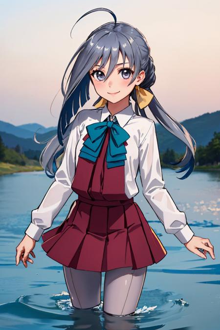 kiyoshimo low twintails ahoge school uniform white shirt bowtie long sleeves grey pantyhose